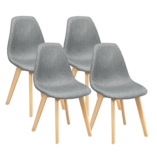 Fabric Dining Chairs Set of 4, Mid Century Modern Accent Chairs w/Beech Wood Legs & Upholstered Seat, Side Chairs for Dining Room Living Room Bedroom Kitchen Lounge Reception