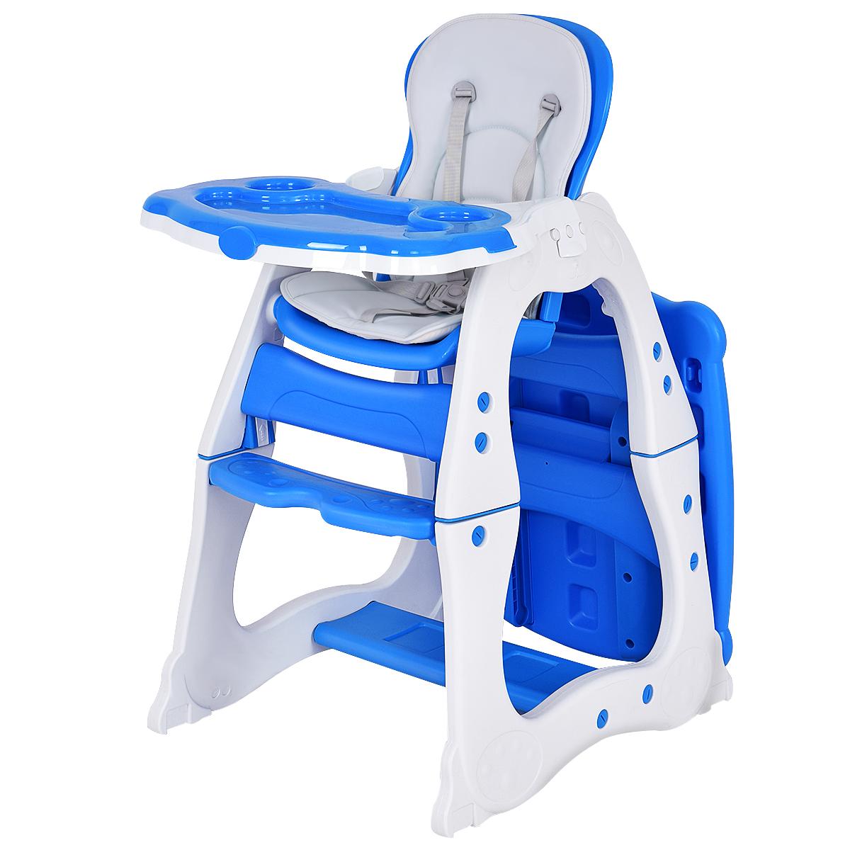 Baby High Chair, 4-in-1 Convertible Baby Highchair/Booster Seat/Toddler Recliner Chair/Table and Chair Set, Footrest & Safety Harness, 3-Position Adjustable Feeding Tray for Infant(Blue)