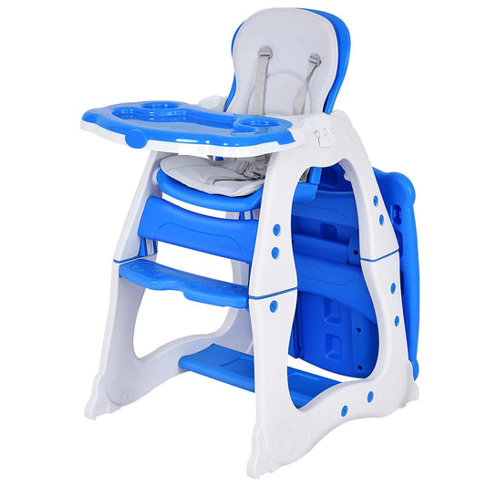 Baby High Chair, 4-in-1 Convertible Baby Highchair/Booster Seat/Toddler Recliner Chair/Table and Chair Set, Footrest & Safety Harness, 3-Position Adjustable Feeding Tray for Infant(Blue)