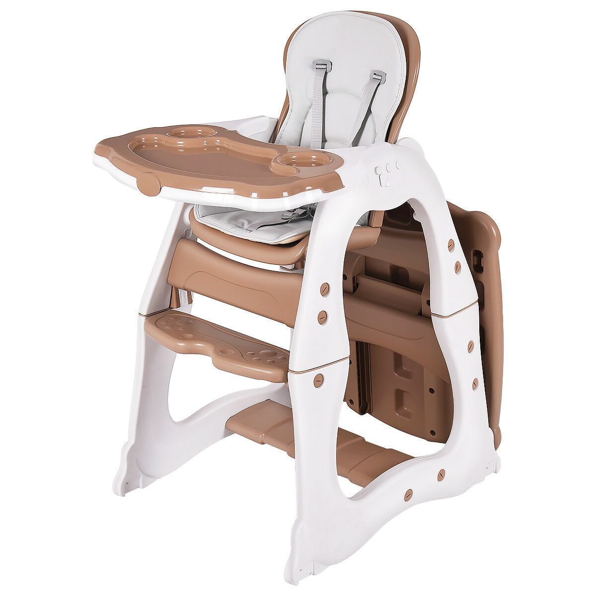 Baby High Chair, 4-in-1 Convertible Baby Highchair/Booster Seat/Toddler Recliner Chair/Table and Chair Set, Footrest & Safety Harness, 3-Position Adjustable Feeding Tray for Infant(Brown)