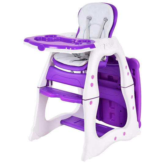 Baby High Chair, 4-in-1 Convertible Baby Highchair/Booster Seat/Toddler Recliner Chair/Table and Chair Set, Footrest & Safety Harness, 3-Position Adjustable Feeding Tray for Infant(Purple)