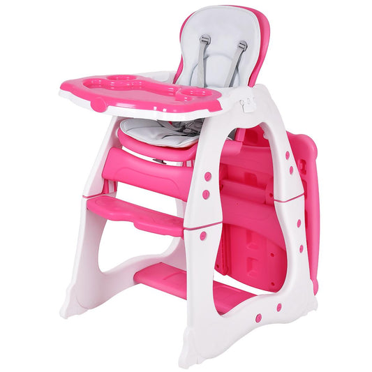 Baby High Chair, 4-in-1 Convertible Baby Highchair/Booster Seat/Toddler Recliner Chair/Table and Chair Set, Footrest & Safety Harness, 3-Position Adjustable Feeding Tray for Infant(Pink)