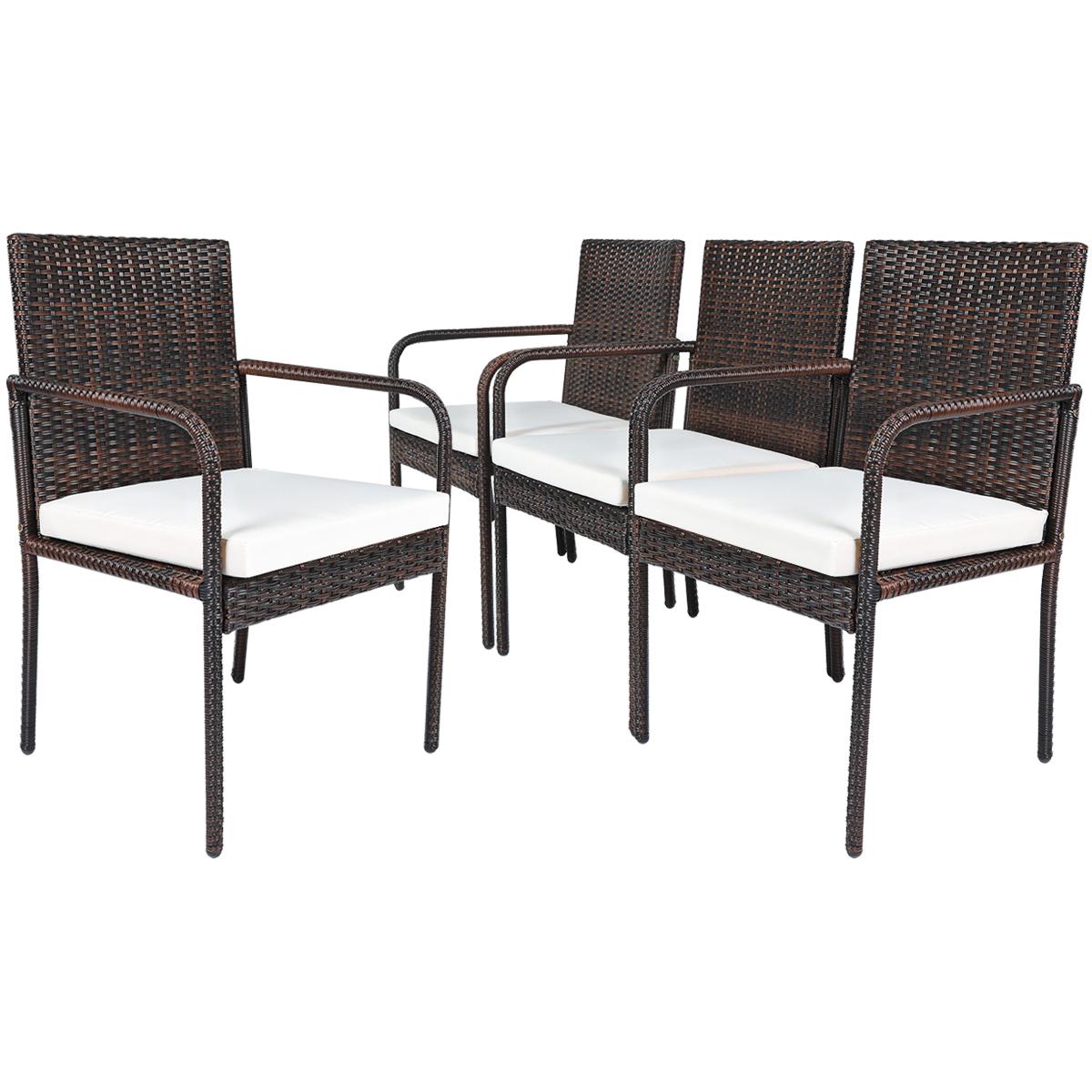 Giantex Outdoor Patio Wicker Chairs Set of 4, with Heavy Duty Steel Frame and Soft Cushions, All Weather Resistant Outdoor Dining Set, Suitable for Poolside, Garden, Balcony and Lawn (Brown)