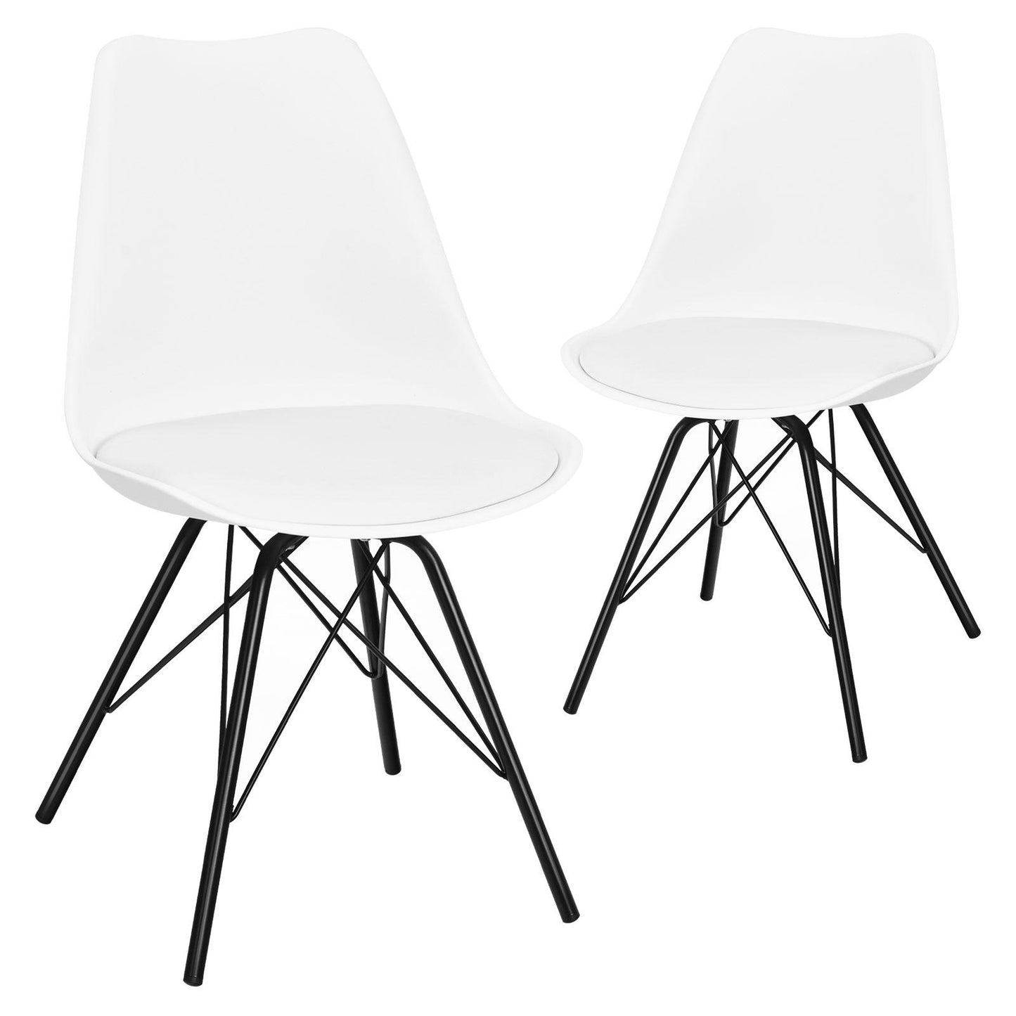 Giantex Set of 2 Dining Mid Century Chairs, Elegant Armless DSW Chair w/Steel Legs, Soft Padded Seat, Modern Chair for Kitchen, Living Room, Coffee Shop, White