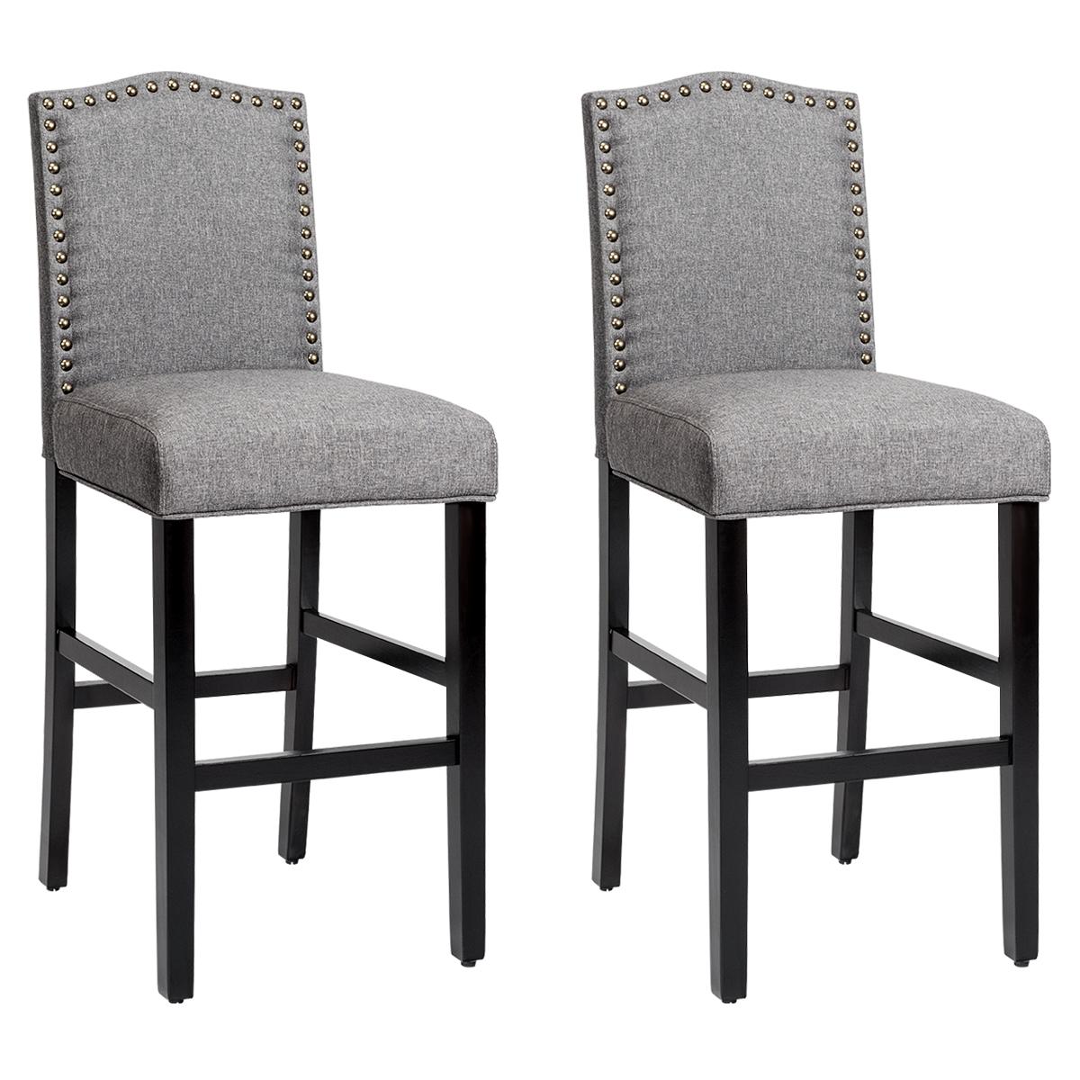 Giantex Bar Stools Set of 2, 30 Inches Height Counter Stools w/ Thick Cushion, Linen Surface, Nailhead Trim, Rubber Wood Legs, Breakfast Chairs for Kitchen Dining Room