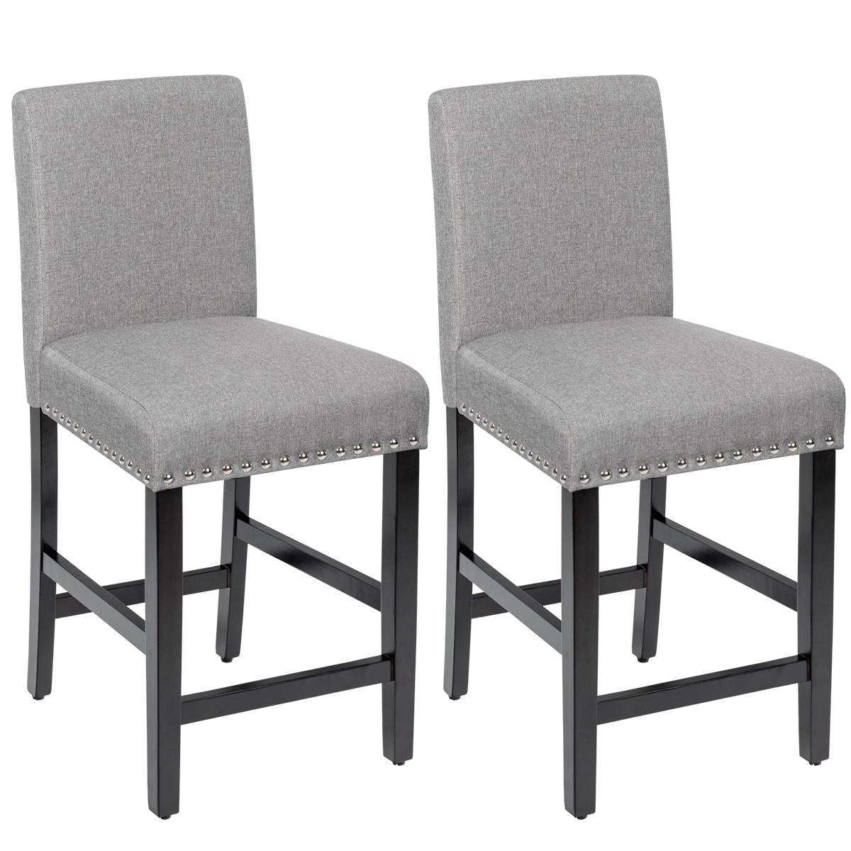Giantex Set of 2 Dining Chairs, Upholstered Fabric Stool with High Resilience Sponge Seat and Rubber Wood Legs, Mid Century Counter Height Stools for Kitchen Dining Room, Gray