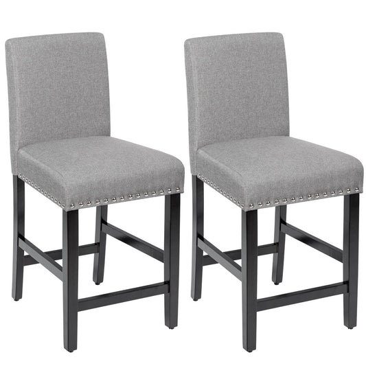 Giantex Set of 2 Dining Chairs, Upholstered Fabric Stool with High Resilience Sponge Seat and Rubber Wood Legs, Mid Century Counter Height Stools for Kitchen Dining Room, Gray