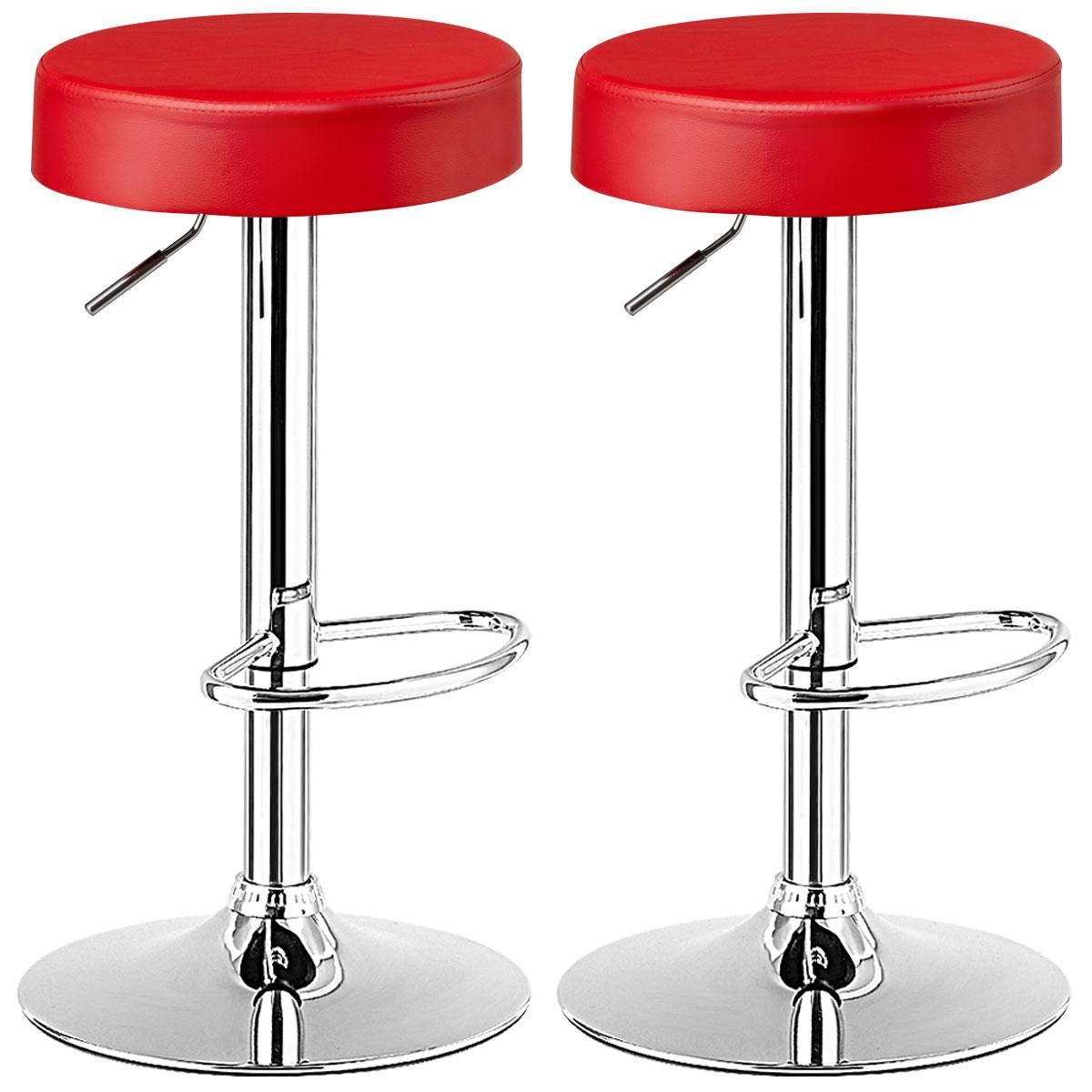 Giantex 2 PC Bar Stool, Modern Swivel Backless Round Barstool, PU Leather Armless bar Chair with Height Adjustable, Chrome Footrest, Sturdy Metal Frame for Kitchen Dining Living Bistro Pub, Red