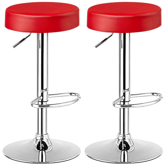 Giantex 2 PC Bar Stool, Modern Swivel Backless Round Barstool, PU Leather Armless bar Chair with Height Adjustable, Chrome Footrest, Sturdy Metal Frame for Kitchen Dining Living Bistro Pub, Red