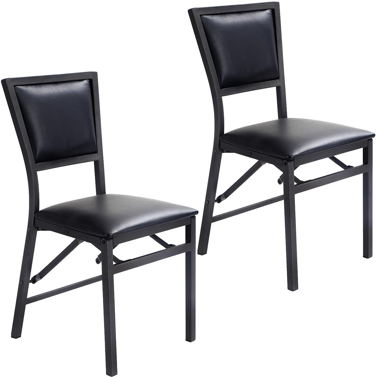 Giantex Set of 2 Folding Chairs, Metal Chairs w/Sponge Padded Backrest & Seat Cushion, Dining Kitchen Chairs for Home Office, Restaurant, Black