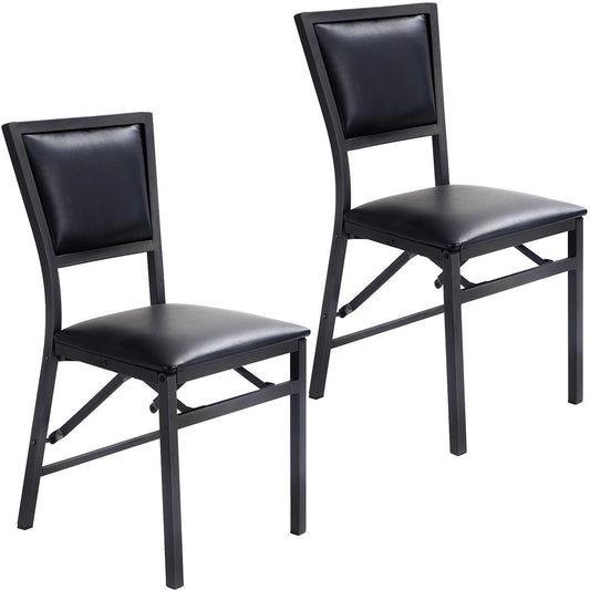 Giantex Set of 2 Folding Chairs, Metal Chairs w/Sponge Padded Backrest & Seat Cushion, Dining Kitchen Chairs for Home Office, Restaurant, Black