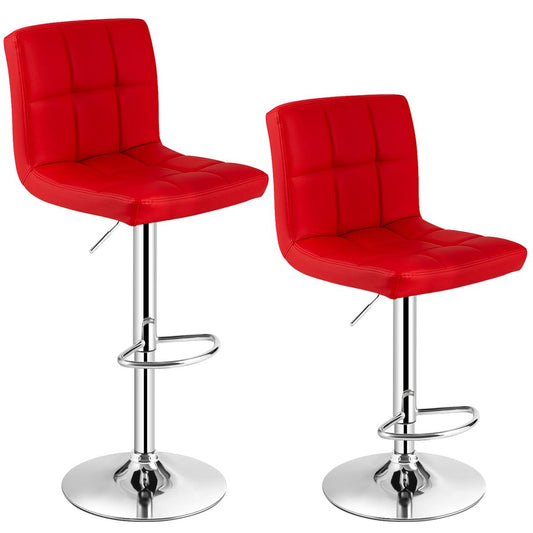 Set of 2 Bar Stool, Comfortable Swivel Adjustable PU Leather Bar Chair with Backrest, Soft Cushioned Seat, Footrest, Sturdy Metal Frame, Barstools for Kitchen, Pub (Black, White, Brown, Red)