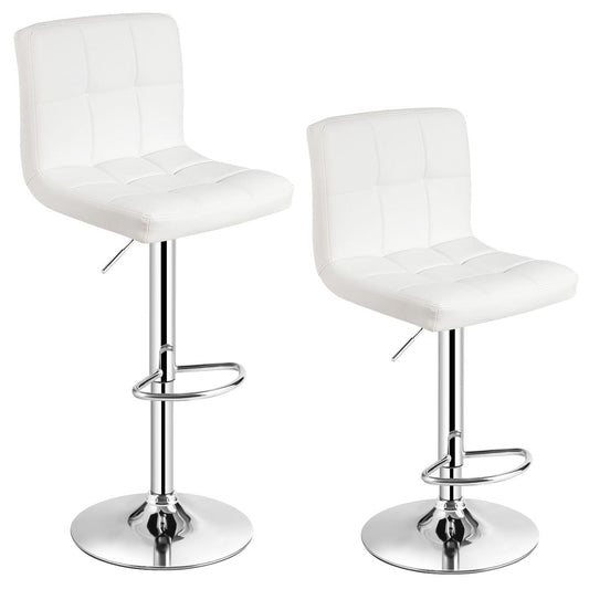 Set of 2 Bar Stool, Comfortable Swivel Adjustable PU Leather Bar Chair with Backrest, Soft Cushioned Seat, Footrest, Sturdy Metal Frame, Barstools for Kitchen, Pub, White