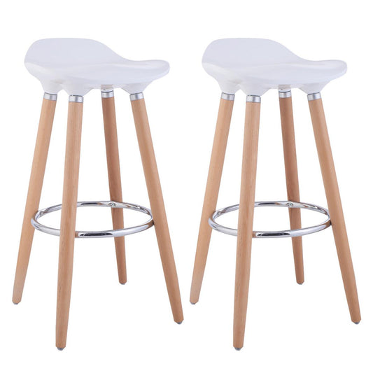 Giantex Set of 2 Bar Stool, Modern Counter Height Stool with PP Seat and Wooden Legs, Minimalist Armless Dining Chair, Side Stools for Kitchen, Restaurant, Cafe, Easy to Assemble, White
