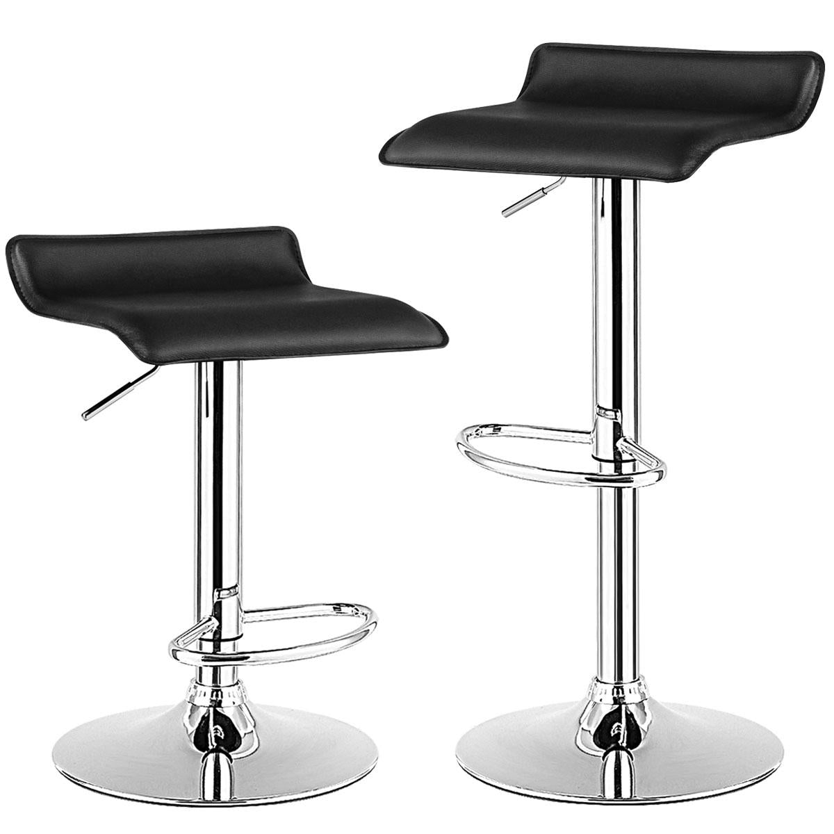 Giantex Bar Stools Set of 2 Adjustable Swivel Pu Leather Backless Stool with Air-Lift Handle, Footrest, Chrome Base, Modern Style for Living Room, Kitchen and Bar, Counter Height Pub Chairs(Black)