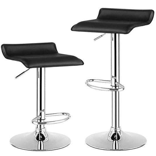 Giantex Bar Stools Set of 2 Adjustable Swivel Pu Leather Backless Stool with Air-Lift Handle, Footrest, Chrome Base, Modern Style for Living Room, Kitchen and Bar, Counter Height Pub Chairs(Black)