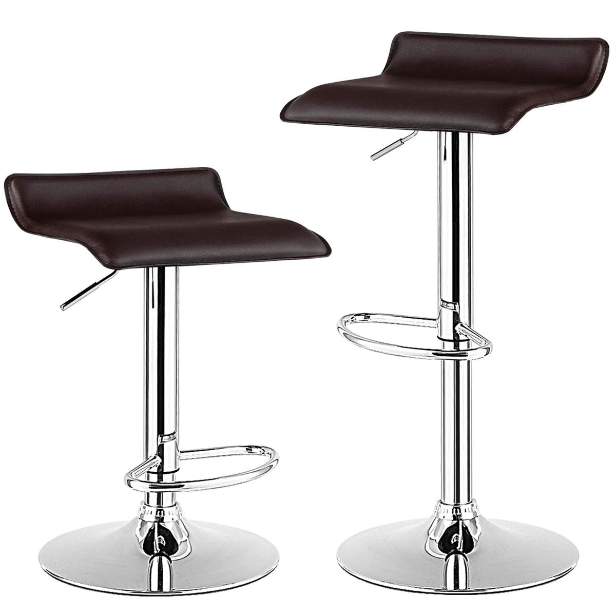 Giantex Bar Stools Set of 2 Adjustable Swivel Pu Leather Backless Stool with Air-Lift Handle, Footrest, Chrome Base, Modern Style for Living Room, Kitchen and Bar, Counter Height Pub Chairs(Coffee)