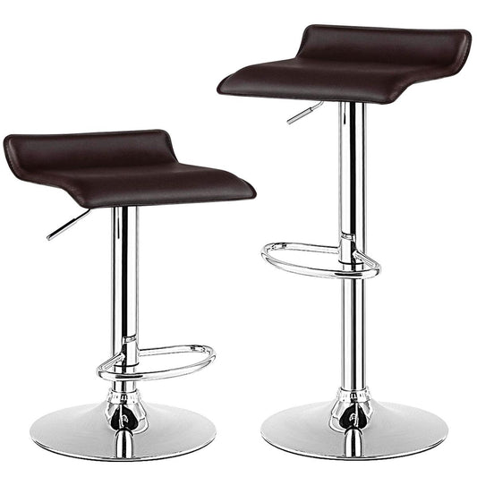 Giantex Bar Stools Set of 2 Adjustable Swivel Pu Leather Backless Stool with Air-Lift Handle, Footrest, Chrome Base, Modern Style for Living Room, Kitchen and Bar, Counter Height Pub Chairs(Coffee)
