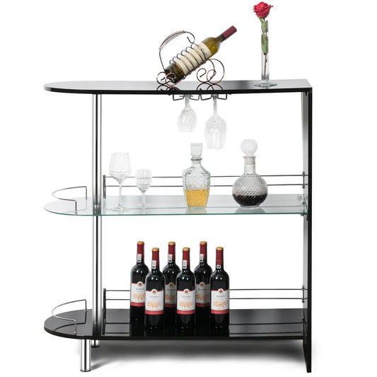 Giantex Bar Cabinets Table with 2-Holder, Modern Liquor Display Bar Cabinet with Tempered Glass Shelves, Wine Storage with Wine Glass Holders Ideal for Home/Kitchen/Bar/Pub, Black