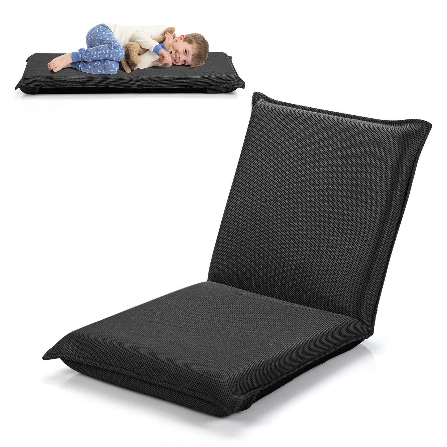 Giantex Adjustable Floor Chair, Cushioned Lounger Recliner with Comfortable Back Support and Thick Padding, Lazy Sofa for Reading Meditation(Black)
