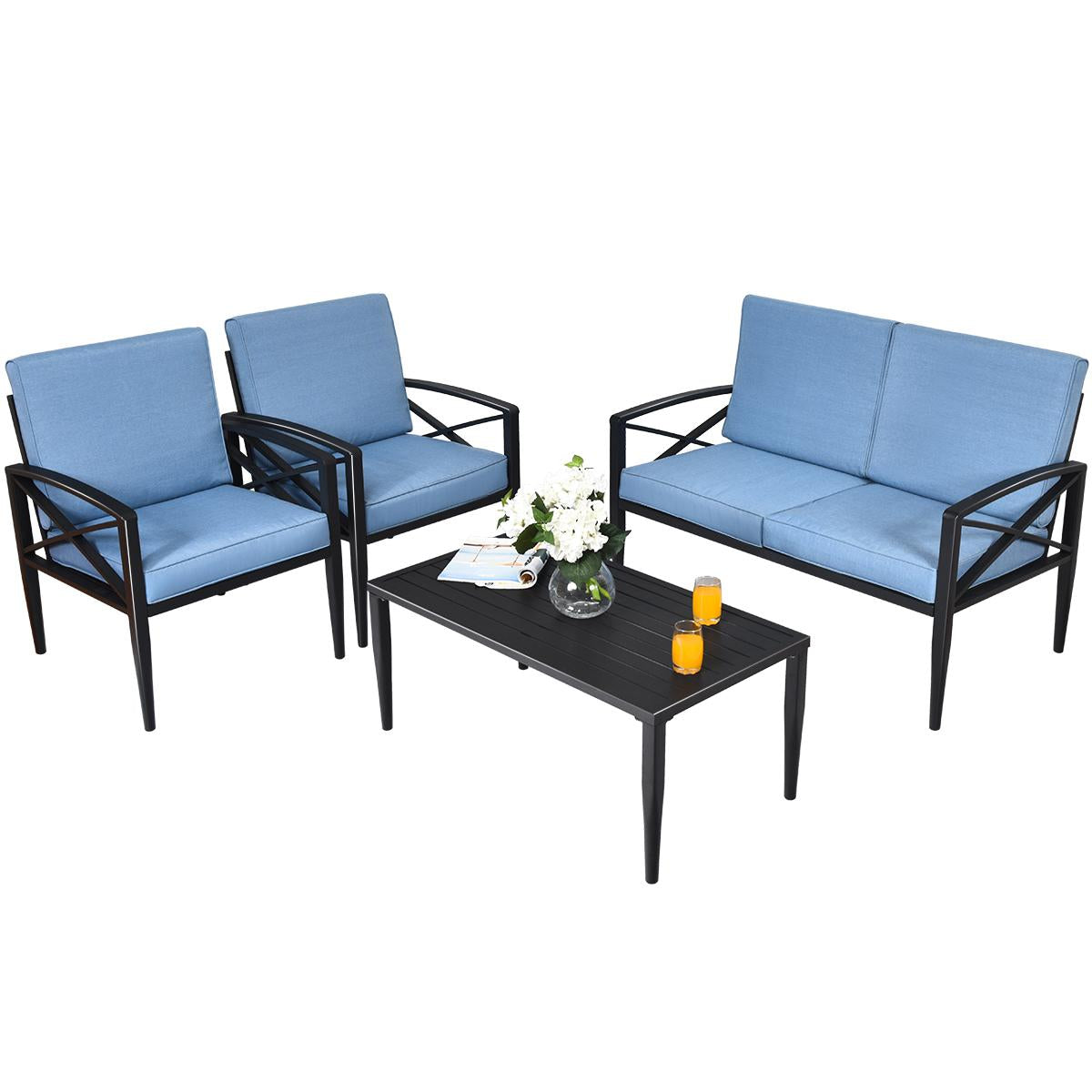 Giantex 4 Pieces Patio Conversation Set Outdoor Aluminum Sofa Set with Padded Cushions Patio Furniture Set with Coffee Table