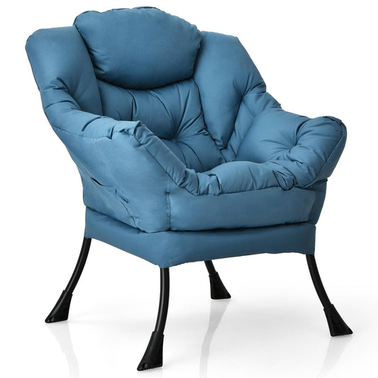 Giantex Modern Soft Accent Lazy Chair, Contemporary Lounge Chair, Single Sofa w/Steel Frame, Armrests, Side Pocket & Thick Padded Back, Navy