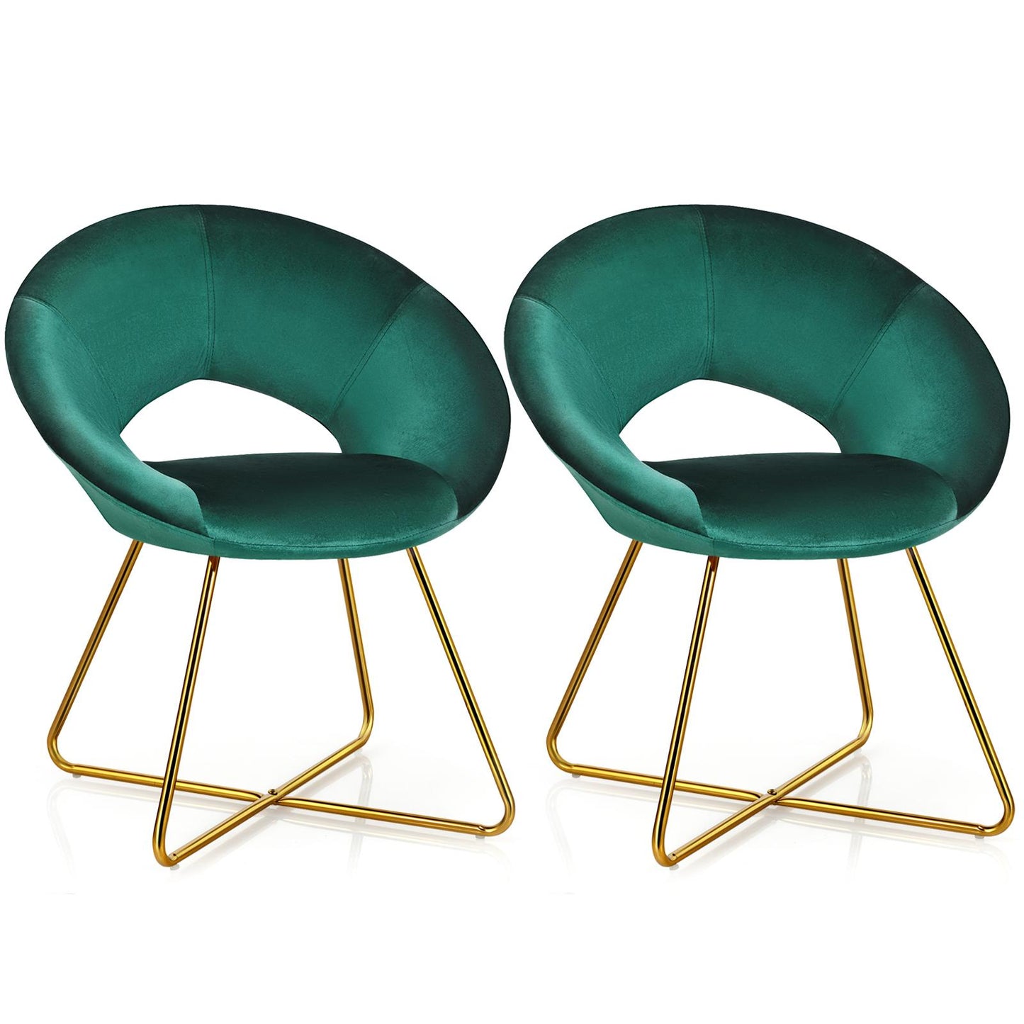 Giantex Set of 2Velvet Dining Chair, Upholstered Accent Comfy Armchair, Vanity Mid Century Desk Chair w/Soft Cushion & Metal Legs, Leisure Sofa Chair for Office, Home, Living Room, Green