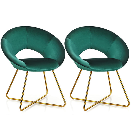 Giantex Set of 2Velvet Dining Chair, Upholstered Accent Comfy Armchair, Vanity Mid Century Desk Chair w/Soft Cushion & Metal Legs, Leisure Sofa Chair for Office, Home, Living Room, Green