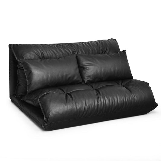 Giantex Floor Sofa PU Leather Leisure Bed Video Gaming Sofa with Two Pillows, Black