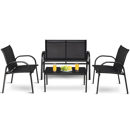 Giantex 4 Pieces Patio Conversation Set Outdoor Furniture Set with Coffee Table for Garden Lawn Backyard