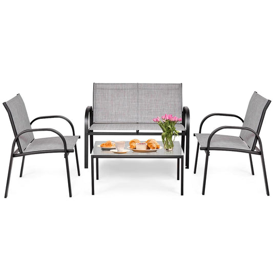 Giantex 4 Pieces Patio Conversation Set Outdoor Furniture Set with Coffee Table for Garden Lawn Backyard, Gray