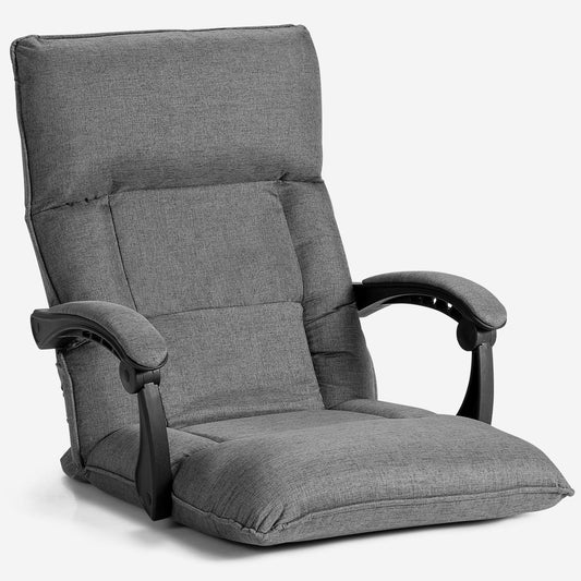 Giantex Adjustable Floor Chair Lazy Sofa Chair 14-Position Adjusting Backrest Headrest Waist Pillow, Floor Seating with Armrests, Padded Comfy Recliner for Home Living Room Bedroom