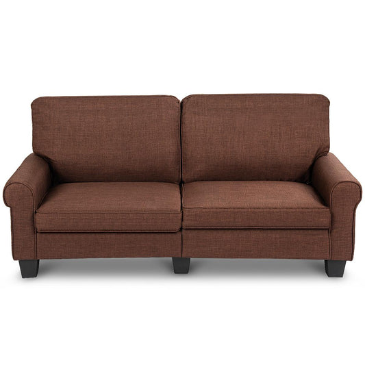 Giantex Upholstered Loveseat Sofa Couch, Luxurious Plush Fabric, Contemporary Modern Overstuffed Classically Style, Square Arm Removable Cushion for Living Room (Brown)
