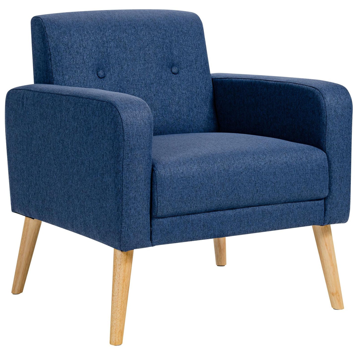 Giantex Accent Chair, Comfy Upholstered Linen Fabric Armchair w/Stable Rubber Wood Legs, Button Tufted Design Cozy Leisure Living Room Chair, Mid-Century Modern Single Sofa Chair for Reading, Navy
