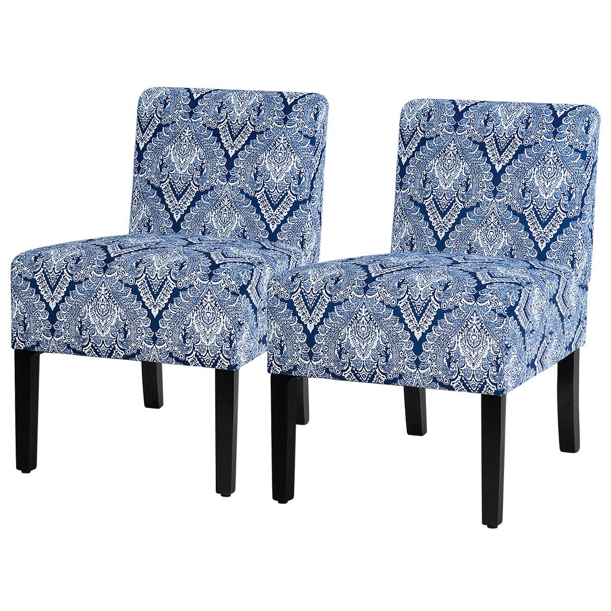 Modern Armless Accent Chair, Upholstered Sofa Side Chair, Soft Linen Fabric, Sturdy Structure, Ultra Wide Seat, Curved Backrest, Thick Sponge, Easy Assembly, for Living Room, Dining Room, Sapphire(2)