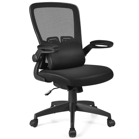 Giantex Mesh Office Chair, Ergonomic Computer Chair, Lumbar Support and Flip up Padded Armrests, Height Adjustable with Tilting Mechanism, Black