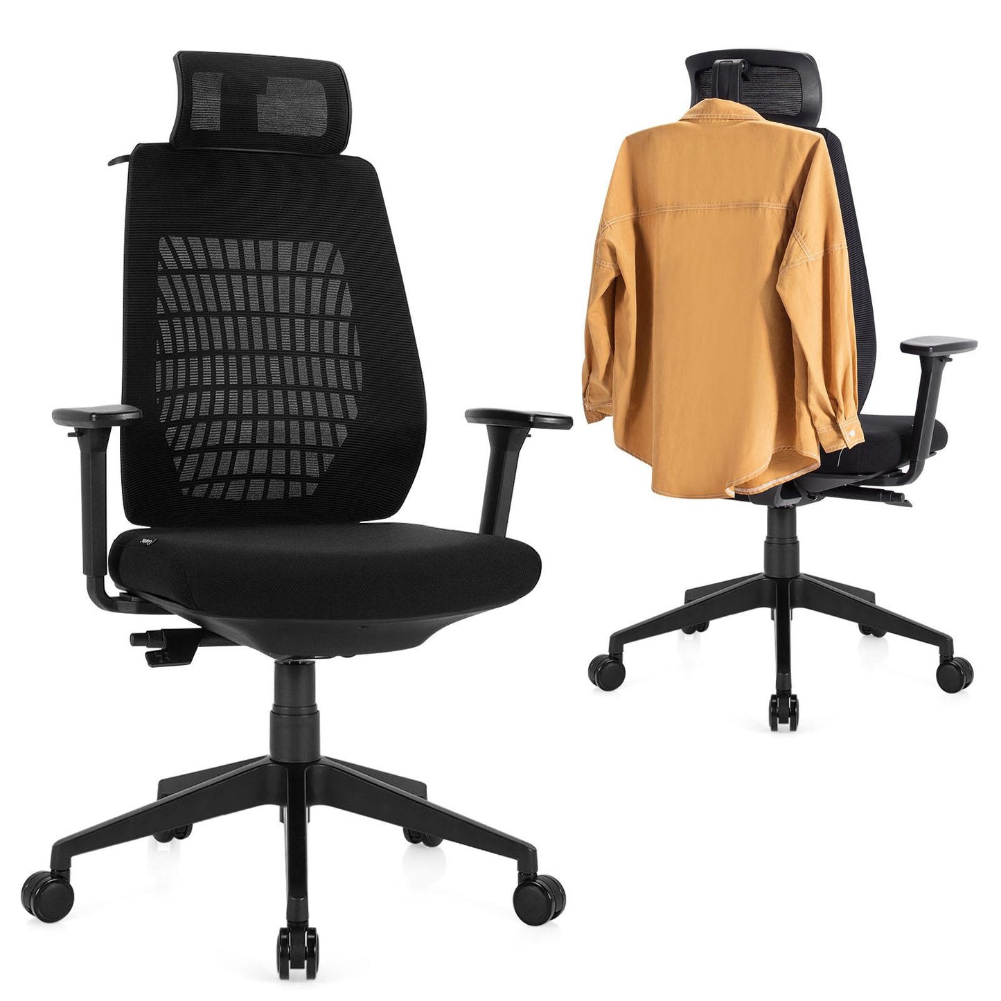 Giantex Ergonomic Office Chair, Height Adjustable, Reclining Swivel High Back Mesh Chair with 3D Adjustable Armrests, Headrest, Clothes Hanger, Reclining Swivel Computer Desk for Home Office