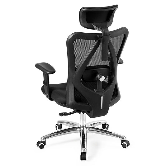 Giantex Office Chair, Height-Adjustable Computer Desk Chair with Back, Adjustable Headrest and Tilt-Down Backrest, Ergonomic Breathable Executive Mesh Task Chair for Home Office, Black