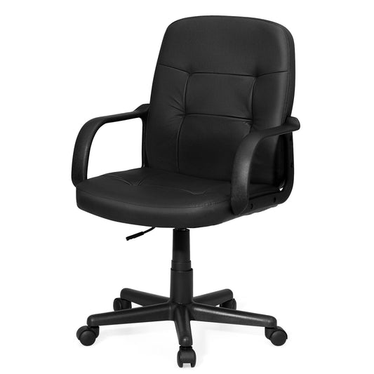 Giantex Office Chair, PVC Leather Mid-Back Chair w/Adjustable Height, Breathable Seat, Ergonomic Armrest & Flexible Wheels, 360¡ã Swivel, Comfortable Executive Chair Suitable for Home & Office