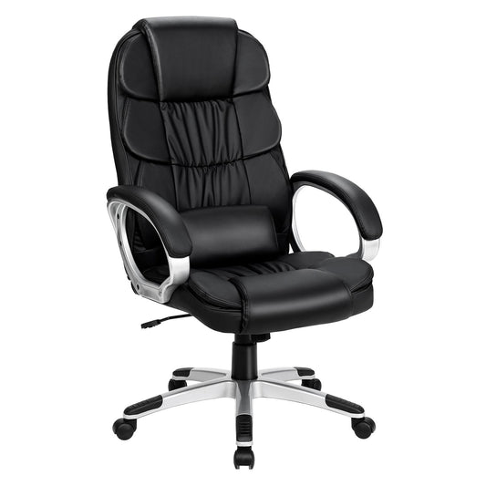 Giantex Ergonomic Office Chair, High Back Home Desk Chair with Removable Padded Lumbar Support Armrest, Upholstered PU Leather Swivel Chair with Adjustable Height & Angle, Black