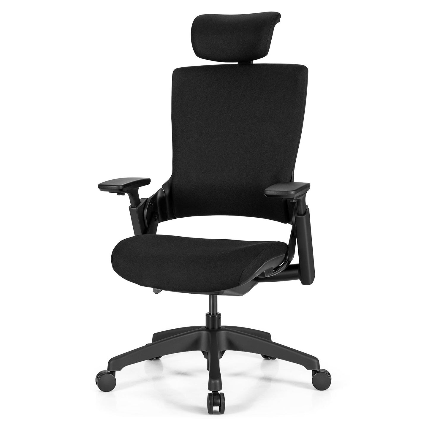 Ginatex Ergonomic Home Office Chair, Breathable Fabric Computer Desk Chair w/ Adjustable Lumbar Support & 3D Armrests, High Back Swivel Executive Chair w/ Sliding Seat & Rotatable Headrest, Black
