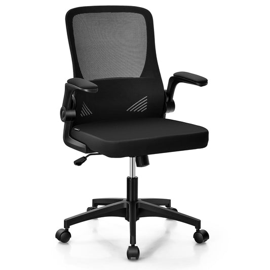 Giantex Ergonomic Office Chair with Foldable Backrest, Mid Back Mesh Office Chair w/Flip up Armrest, Swivel Rolling Executive Task Chair w/Lumbar Support, Ideal for Office, Meeting Room