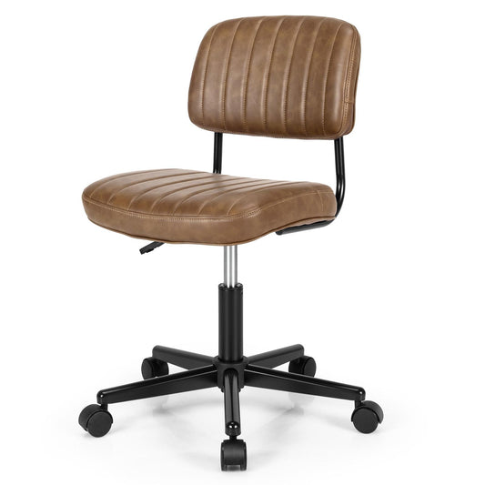 Home Office Leisure Chair w/ 5 Swivel Casters, Ergonomic Mid-back Swivel Task Chair w/Sturdy Steel Base, Retro Design PU Leather Armless Task Chair for Home & Office, Easy Assembly