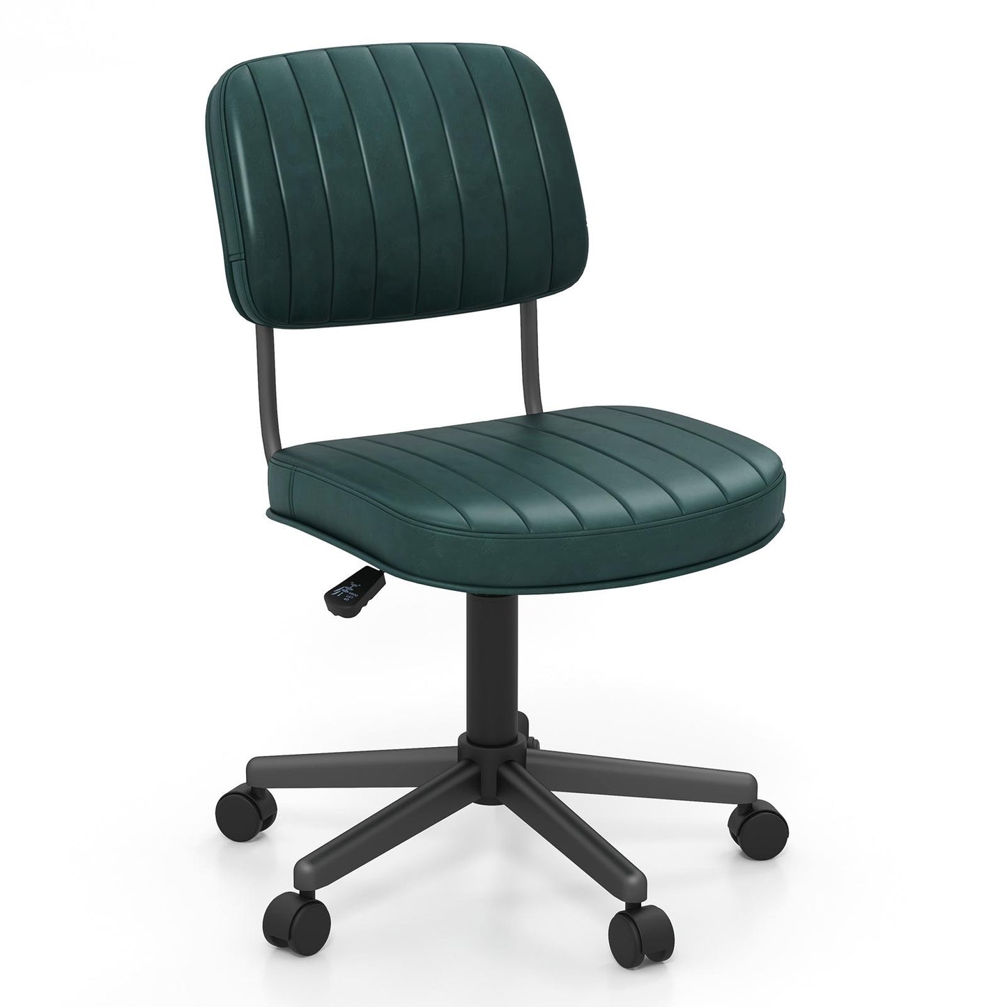 Home Office Leisure Chair w/ 5 Swivel Casters, Ergonomic Mid-back Swivel Task Chair w/Sturdy Steel Base, Retro Design PU Leather Armless Task Chair for Home & Office, Easy Assembly, Green