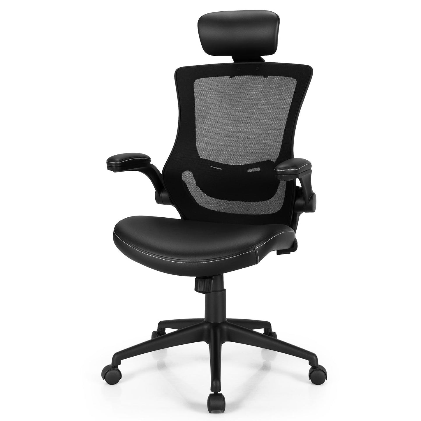 Giantex Ergonomic Office Chair, High Back Mesh Computer Chair w/Flip-up Armrests, Adjustable Lumbar Support & Movable Headrest, Rolling Swivel Task Chair for Home & Office