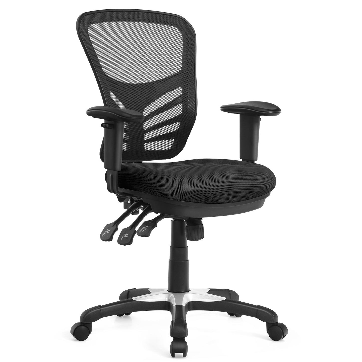 Giantex Mesh Office Chair, 3-Paddle Control, Lumbar Support, Adjustable Armrest and Backrest, Ergonomic Mid-Back Reclining Executive Chair for Working, Gaming (Black)