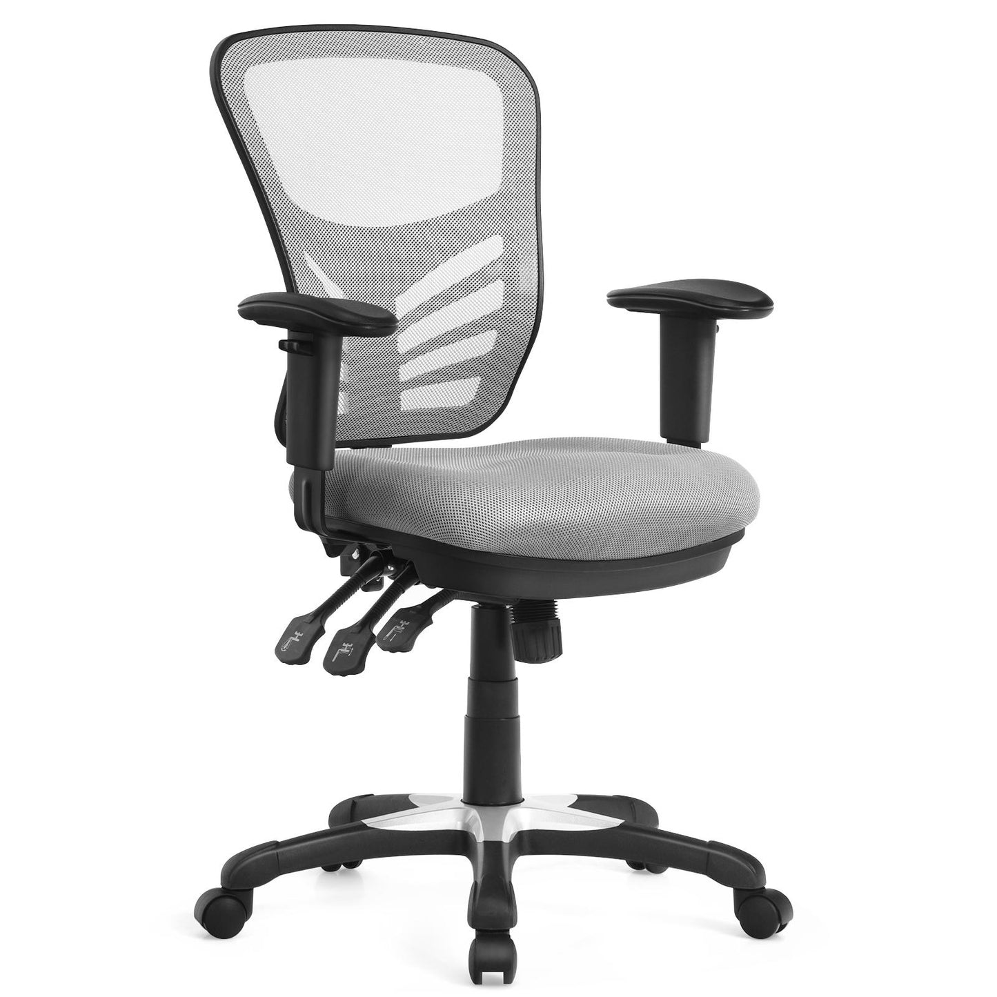 Giantex Mesh Office Chair, 3-Paddle Control, Lumbar Support, Adjustable Armrest and Backrest, Ergonomic Mid-Back Reclining Executive Chair for Working, Gaming (Grey)
