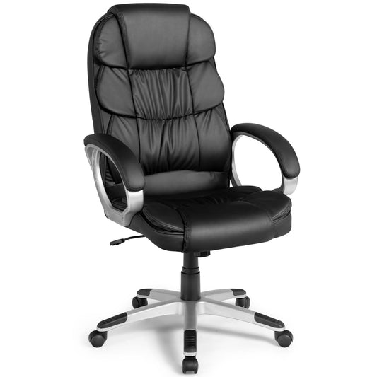 Giantex Ergonomic Executive Office Chair, High Back Executive Computer Desk Chair w/Adjustable Height, Rocking Function, Metal Base, Thick Padding Wide Seat, Home Office PU Leather Chair, Black