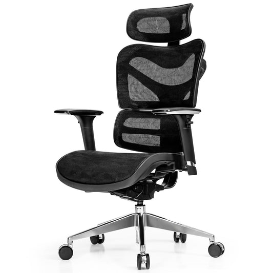 Giantex Ergonomic Mesh Office Chair, High Back Desk Chair w/Adjustable Height, Headrest, Lumbar Support & 3D Armrest, Ergonomic Swivel Chair for Home, Office, Black
