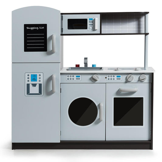 Giantex kids Kitchen Playset, Wooden Kitchen Pretend Cooking Toy w/ Simulated Sound, Sink, Stovetop, Fridge, Oven, Microwave, Toddler Pretend Play Kitchen Toy, Best Gift for Boy Girl Age 3+, Gray